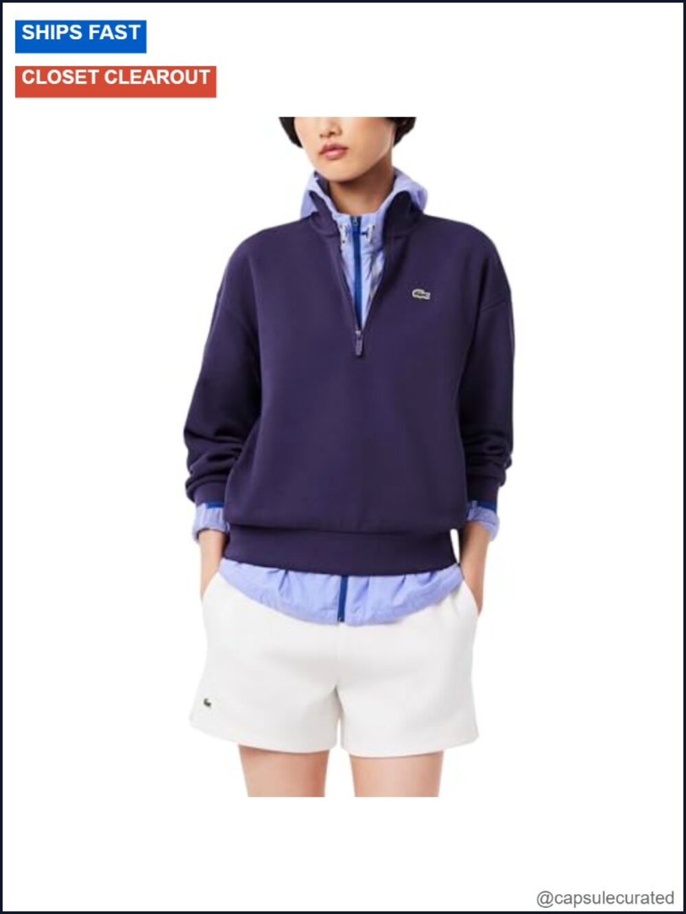 Women's Double Face Quarter Zip Up Sweatshirt Sustainable Pique